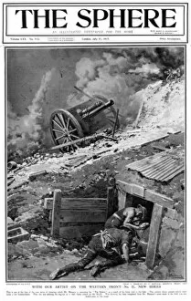 Shelling Collection: Gunners sheltering during a bombardment, 1917, Matania