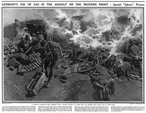 Gunners working through German gas attack by Matania