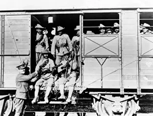 Gurkhas arriving by troop train, Western Front, WW1