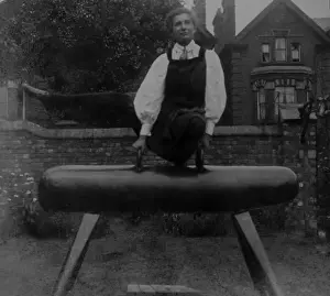 Gym pose on horse in garden