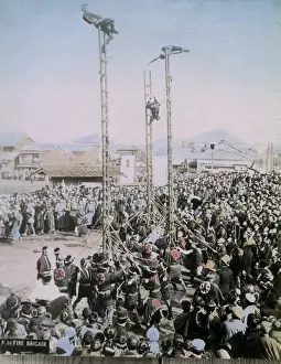 Gymnastic Prints: Gymnastic display by the fire brigade, Japan, circa 1890