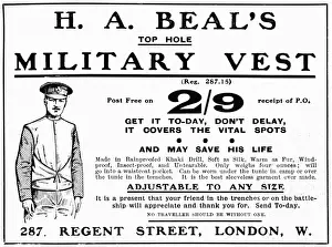 Warmth Prints: H. A. Beals military vest advertisement, WW1