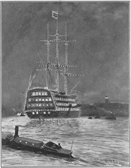 H. M. S. Victory illuminated at night