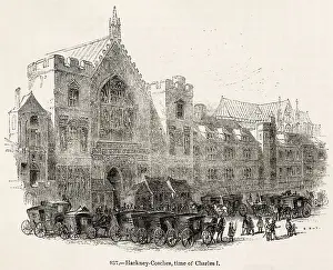 Coaches Prints: Hackney coaches and their drivers wait for fares in Westminster at the time of Charles I Date: 17th century