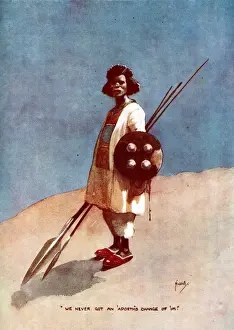 Change Prints: Hadendoa Warrior, Sudan - Fuzzy-Wuzzy by John Hassall - Union Jack Club Date: 1907