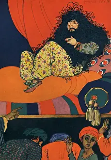 Sultans Prints: A very hairy sultan reclining on some pillows