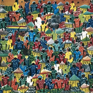 Naive Collection: Haitian women. Naive art. Painting. Private Collection