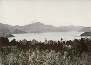 Hakone Lake and Mount Fuji, Fujiyama capped with snow