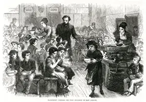 Half penny dinners for poor children, East London 1870