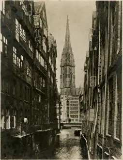 Nikolai Prints: Hamburg, Germany - St Nikolaikirche and Canal