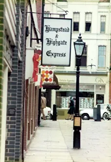 Images Dated 25th July 2016: Hampstead & Highgate Express sign in Hampstead, London