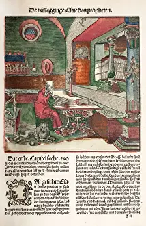 Studies Prints: Hand-coloured woodcut depicting St. Jerome in his study wit