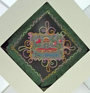 Images Dated 20th February 2012: Hand embroidered cotton square - badge of Royal Artillery