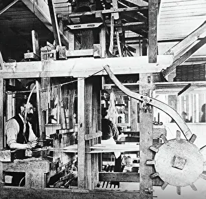 Weaver Prints: Hand loom linen weaver in Belfast, Ireland, Victorian period
