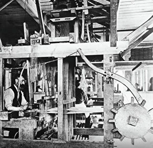 Weaving Collection: Hand loom linen weaver in Belfast, Ireland, Victorian period