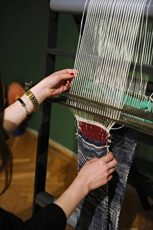 Images Dated 10th April 2012: Hand loom. Woman weaving. Hungary