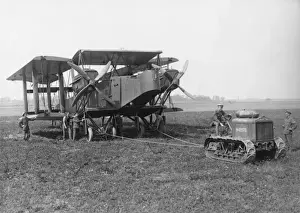 Moved Prints: Handley Page bomber with Clayton tractor, WW1