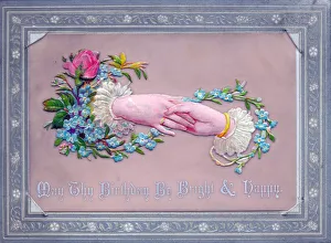 Images Dated 6th July 2018: Hands and flowers on a birthday card