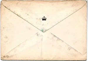 Handwritten envelope containing Queen Mary Christmas card