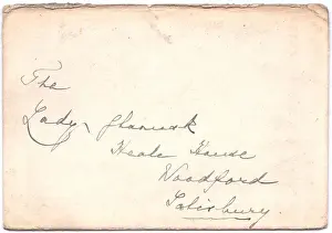 Widow Prints: Handwritten envelope containing Queen Mary Christmas card