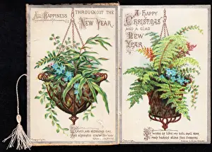 Two hanging baskets on a Christmas and New Year card