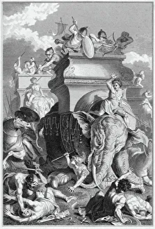 Romans Collection: Hannibal in battle with his war elephants
