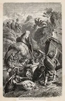 Hannibal crossing the Alps with his army and elephants