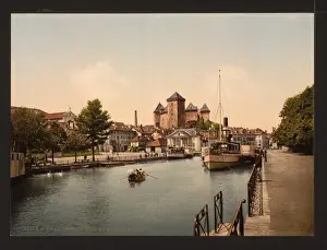 Annecy Prints: Harbor and chateau fort, Annecy, France