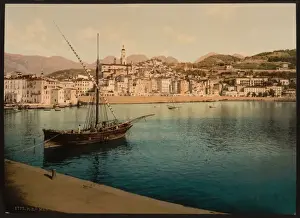 Mentone Prints: The harbor and old town, Mentone, Riviera