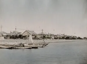Bund Prints: Harbour and bund with boats at Kobe, Japan