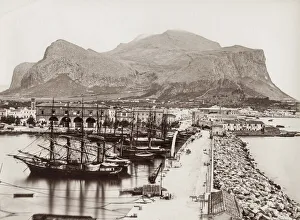 Harbour at Palermo with Monte Pellegrino, Italy