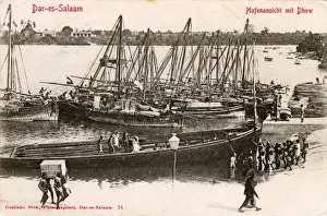 Tanzania Prints: Harbour view with Dhow, Dar-es-Salaam, Tanzania, East Africa
