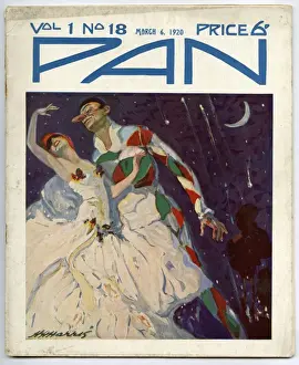 Harlequin Prints: Harlequin and Columbine, dancing under a moonlight sky