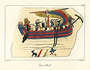 Stern Prints: Harold Godwinson, Anglo-Saxon king of England, on his ship
