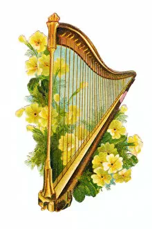 Images Dated 1st December 2015: Harp with yellow flowers on a Victorian scrap
