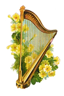 Images Dated 1st December 2015: Harp with yellow flowers on a Victorian scrap