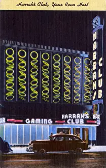 Gaming Prints: Harrahs Club at night, Virginia Street, Reno, Nevada, USA