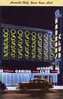 Harrahs Club at night, Virginia Street, Reno, Nevada, USA