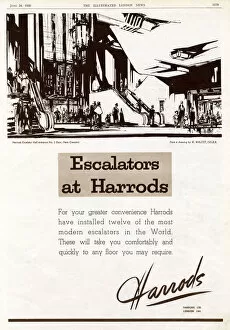 Images Dated 12th December 2018: Harrods advertisement 1939 - new escalators installed