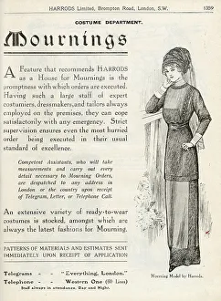 New Images July 2023 Prints: Harrods mail order service for mourning costumes. Date: 1909