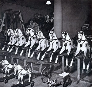 Harrods toy department, rocking horses, 1922