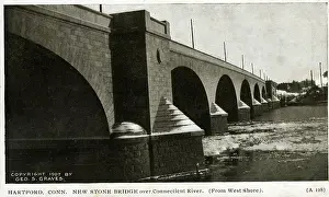 Connecticut Prints: Hartford, Connecticut, USA, New Stone Bridge from west shore