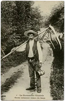 Reaper Prints: Harvest labourer returning from fields - Normandy, France