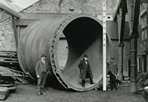 Hayle Prints: Harvey standing in cylinder at Hayle Foundry