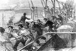 Hauling Prints: The hauling up of a lifeboat on HMS Serapis, 1875