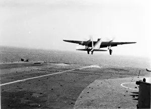A de Havilland Mosquito taking-off from a carrier deck
