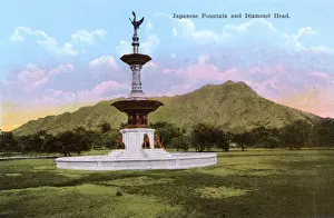 Hawaiian Prints: Hawaiian Islands, USA - Japanese Fountain and Diamond Head