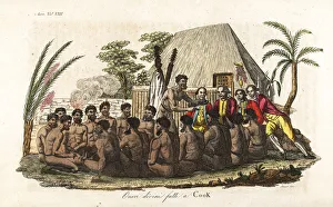 Idol Collection: Hawaiian natives offer a sacrificial pig to