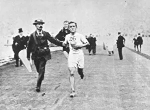 Olympic Gallery: Hayes winning the Marathon Race. Olympic Games, London 1908