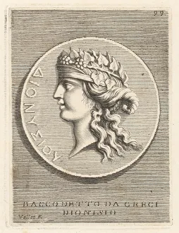 Grapes Prints: Head of Bacchus, Roman god of wine and grapes